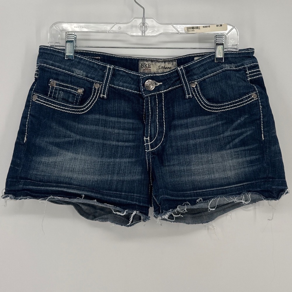 BKE Sabrina Womens Denim Shorts 30 Dark Wash Thick Stitch Raw Hem BK31110